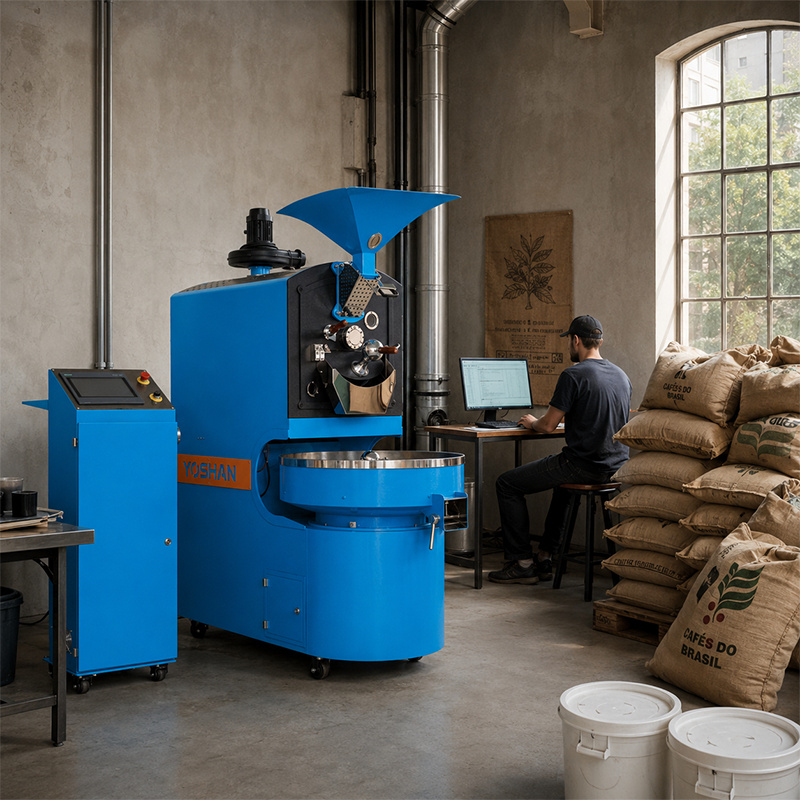 Blue Yoshan coffee roaster in a roastery
