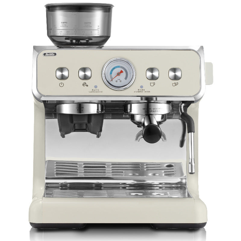 Cream bean-to-cup espresso machine with pressure gauge