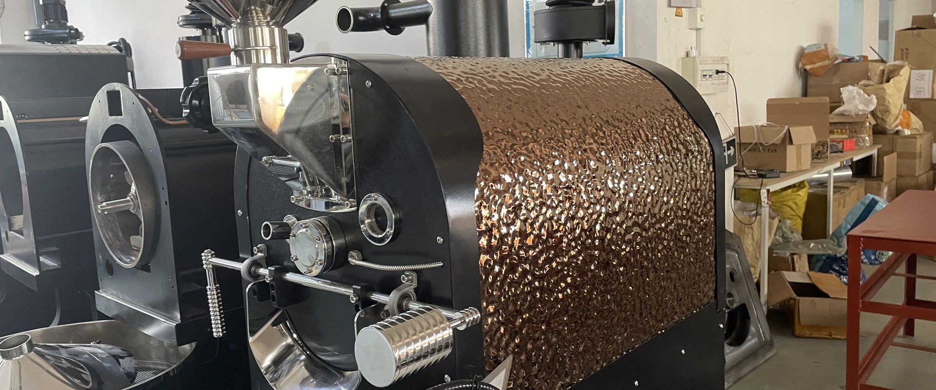Copper-finish SD-3 roaster on the Yoshan factory floor