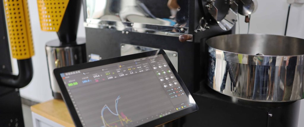 Roast curve on the touchscreen of a Yoshan coffee roaster