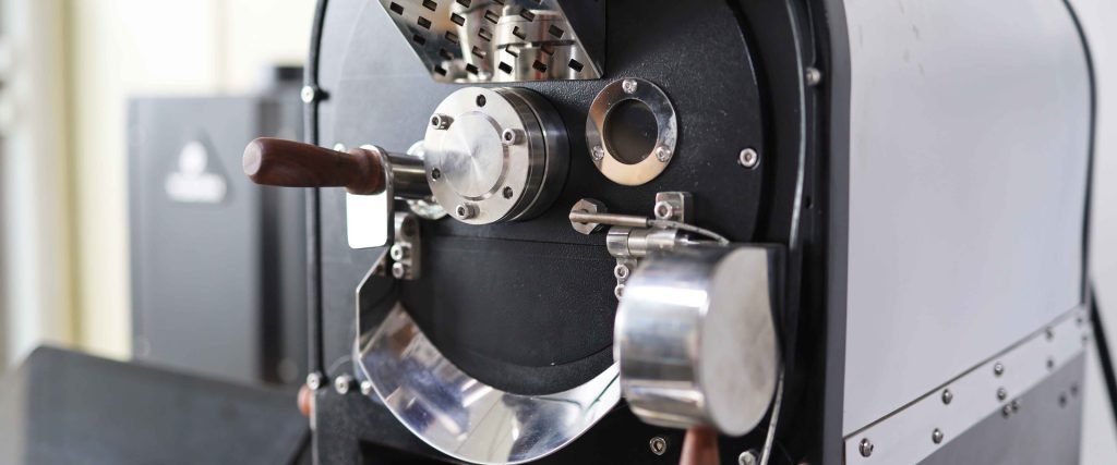 Trier and drum door detail on a Yoshan coffee roaster