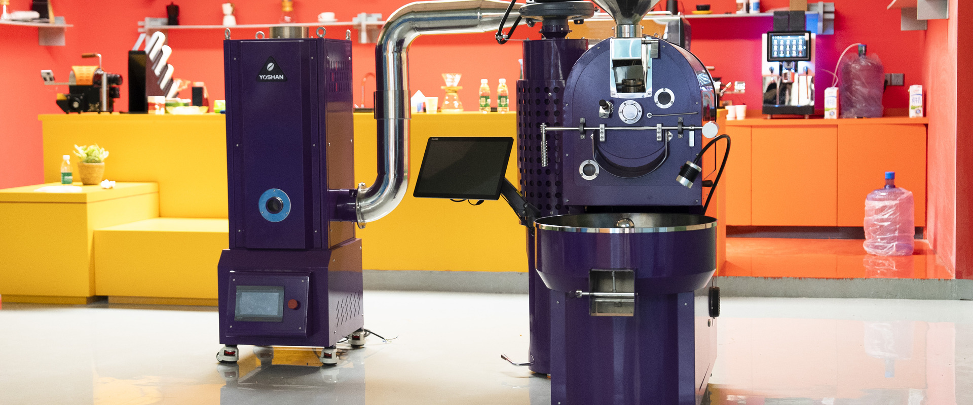 Yoshan SD-3 Pro coffee roaster with afterburner in the factory showroom